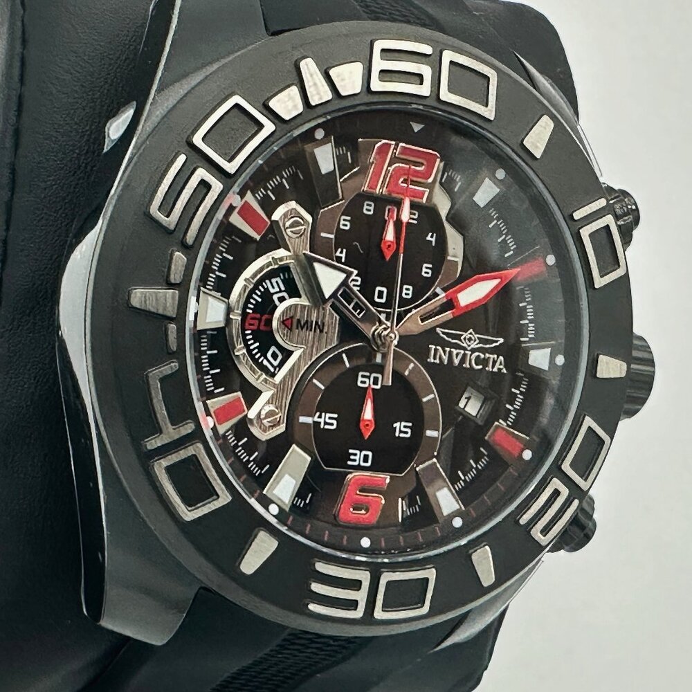 NEW Invicta Men TURBO Pro Diver 50MM BLACK Dial Chronograph SS BLACK Strap Watch